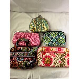 Vera Bradley Lot of Five 5 Small Change and Make-Up Bags-Multiple Designs/Fabric